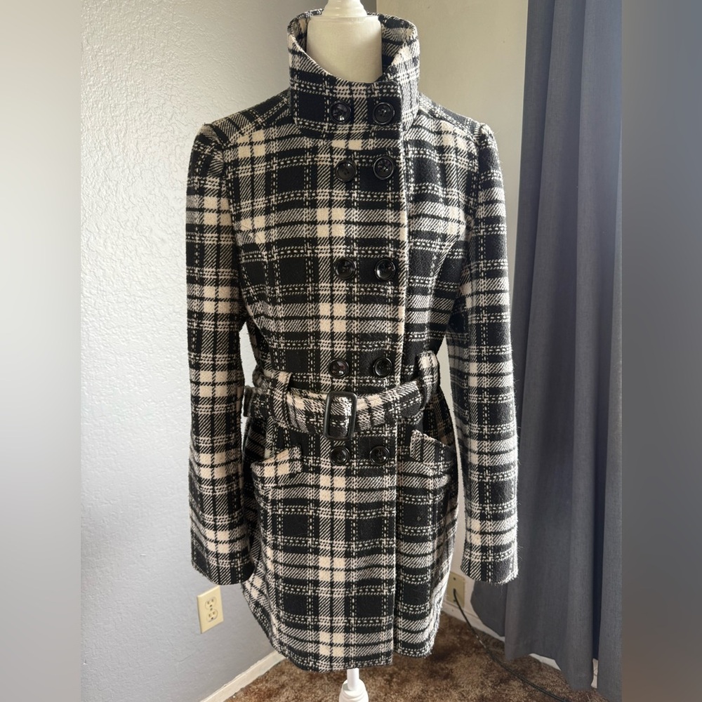 Plaid Black and White Women's Coat XL